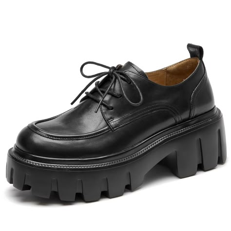 PRICES MAY VARY. 【100% leather oxfords】：These platform oxfords are crafted from 100% cowhide leather. The supple leather molds to the shape of your feet, providing a snug and personalized fit. Additionally, the soft and breathable pigskin lining and insole enhance ventilation, keeping your feet fresh throughout the day. 【Stylish and comfortable】: Designed to meet the highest standards of style and functionality, these women's oxfords have exquisite detailing and finishing. Whether you're walking Comfortable Platform Shoes, Chunky Oxfords Outfit, Women’s Work Shoes, Chunky Dress Shoes, Women Office Shoes, Chunky Oxfords, Oxford Shoes For Women, Oxfords Outfit, Work Vibes