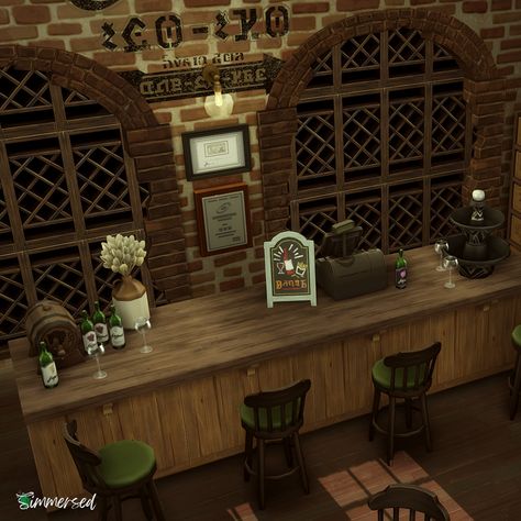 Sims 4 Ranch Interior, Sims 4 Wine Cellar, Sims 4 Chestnut Ridge, Bloxburg Bar, Bar Sims 4, Sims 4 Bar, Sims 4 Horse Ranch, Sims Rooms, Sims 4 No Cc