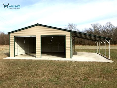 Enclosed Garage, Custom Metal Buildings, Lester Buildings, Garage Shop Plans, Metal Shop Building, Garage Construction, Metal Building House Plans, Building A Pole Barn, Metal Building Home