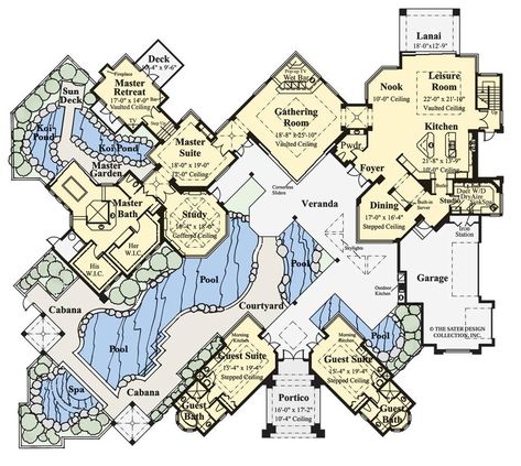 Covered Veranda, Multigenerational House Plans, Multigenerational House, Luxurious Bathrooms, Luxury Floor Plans, Mansion Floor Plan, Courtyard House Plans, Custom Home Plans, Modern Residence