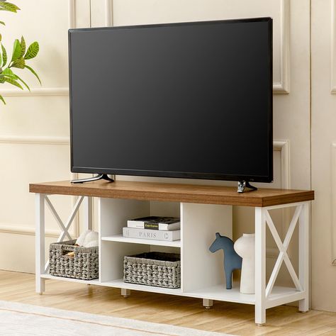 PRICES MAY VARY. 📺SIMPLE & RUSTIC FARMHOUSE STYLE – If you are a fan of rustic farmhouse style and love to add some natural sense to your living room, then this stylish modern universal 50 inch TV stand is your best choice. Classic wood grain board and X-shaped metal frame that can perfectly match varieties of home decoration styles and reflect your special aesthetic. 📺PREMIUM MATERIAL WITH VIVID WOOD GRAIN – Made of high-quality MDF material and covered by premium ABS finish with vivid wood g Tv Console Unit, 50 Inch Tv Stand, Tv Shelving, Wooden Tv Console, Stand For Tv, Special Aesthetic, Console Unit, Wooden Tv Stands, Tv Stand Console