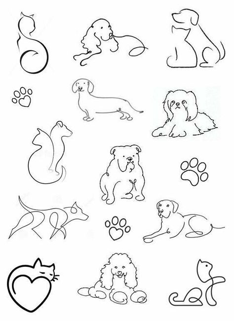 Cat And Dog Tattoo, Tatoo Dog, Tato Flash, Doodle Tattoo, 강아지 그림, Small Tattoo Designs, Dog Tattoo, Dessin Adorable, Dog Tattoos