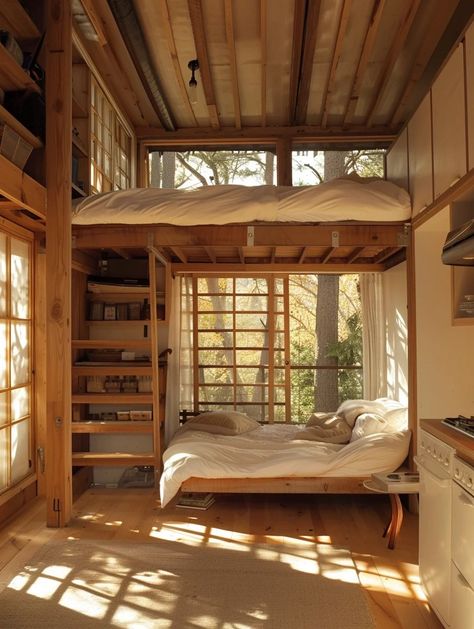 8 Japanese Tiny House Inspirations - TastyInteriors Tiny Earthship House, Modern Japanese House Interior Design Small Spaces, Japanese Cabin House, Zen Tiny House, Creative Tiny House, Tiny House With Loft Bedroom, 200 Sq Ft Tiny House Interior, Tiny Flat Ideas, Japan Tiny House