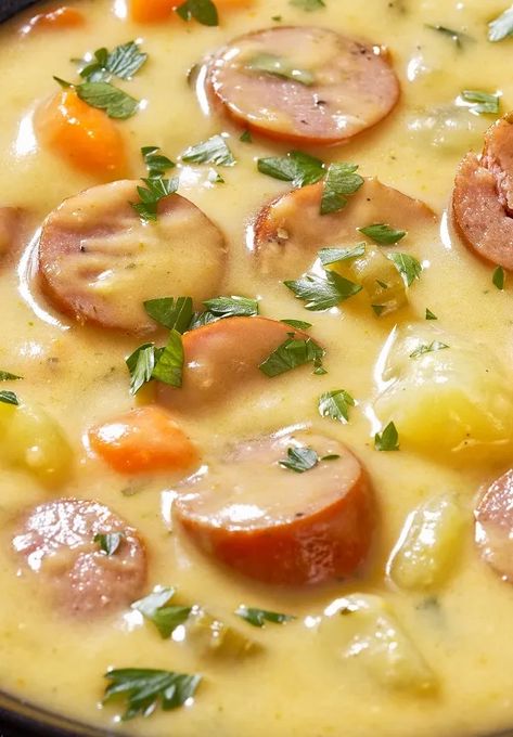 German Potato Soup, Soup With Sausage, Sausage Potato Soup, German Potato, Homemade Soup Recipe, Foreign Food, Soup Recipes Slow Cooker, Crock Pot Soup, Ninja Foodi