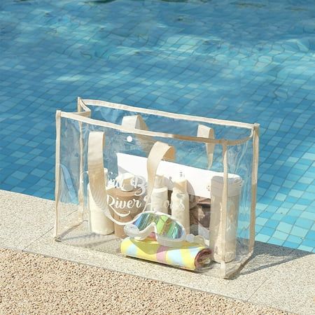 Large Capacity Swimming Bag Transparent Visible Handheld Storage Bag Thickened PVC Waterproof Wash Bag Portable Beach Bag Feature: Quantity: 1Pcs Material: ABS Color: Red,Beige,Black,Navy Product size: 47x15x35cm/18.5x5.9x13.55in Packing size: 20x15x5cm/7.87x5.9x1.97in Gross weight:300g/0.66lb Descrition: FASHIONABLE & FUNCTIONAL - Our design with a top zipper and canvas style flap looks great across your body while you carry your belongings. Just because your bag needs to be transparent doesn't mean it shouldn't be seen. QUALITY MADE - It is made of from 0.4mm thick vinyl. It is thick enough to feel strong and durable, but not so thick that it feels stiff and rigid. The nylon handles are reinforced and each one is double stitched so you can comfortably carry a heavy load. PERFECT SIZE- It Transparent Purse, Clear Tote Bags, Bag Transparent, Suntan Lotion, Beg Tangan, Transparent Bag, Swimming Bag, Wash Bag, Transparent Design