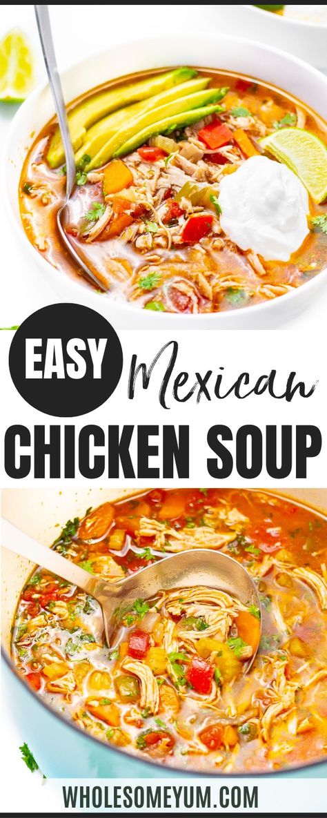 Mexican Chicken Soup ( Caldo De Pollo) Chicken Bell Pepper Soup, Keto Chicken Tortilla Soup Low Carb, Keto Mexican Soup, Low Carb Mexican Soup, Healthy Low Carb Soups, Keto Chicken Taco Soup, January Meals, Easy Mexican Chicken, Chicken Soup Recipes Homemade