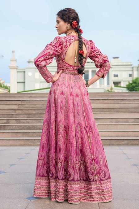 Buy Purple Silk Dupion Embroidery Aari V Neck Kashida Jacket With Jumpsuit For Women by Tarun Tahiliani Online at Aza Fashions. Trendy Outfits Indian, French Knot Embroidery, Jumpsuit For Women, Tarun Tahiliani, Stylish Party Dresses, Party Wear Indian Dresses, French Knot, Ethnic Dress, Indian Wedding Outfits