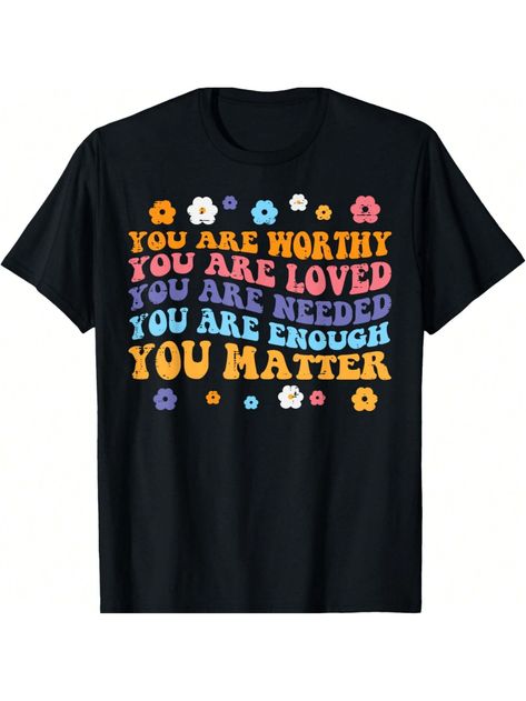 Mental Health Worthy Loved Needed Retro Aware Women Men Kids T-Shirt Black Casual  Short Sleeve Knitted Fabric Animal,Colorblock,Letter,Plants,Butterfly  Slight Stretch All Women Clothing, size features are:Bust: ,Length: ,Sleeve Length: Fabric Animals, Black Casual, Women Men, Womens Tees, Color Blocking, Kids Tshirts, Women Clothing, Casual Shorts, Knitted Fabric