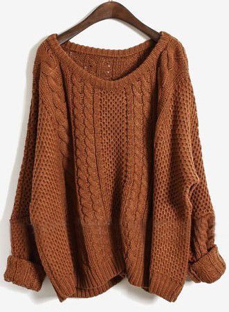 Coffee Batwing Long Sleeve Pullovers Sweater - Sheinside.com Big Sweaters, Clothes Tops, Grunge Look, Long Sleeve Pullover Sweater, Cotton Shirts, Soft Grunge, Fall Sweaters, Looks Style, Mode Inspiration