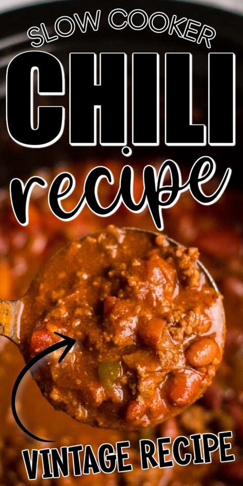 This slow cooker chili recipe is the best dinner solution for busy work nights. This old-fashioned chili recipe is a perfect mixture of zesty tomatoes, hearty beans, and juicy ground meat. Best Slow Cooker Chili Recipe, Chili Recipe Without Kidney Beans, Chili Recipe With Italian Sausage, Chili 5 Way, Hillbilly Chili Recipe, Best Chili Recipe Crockpot, Chili Slow Cooker Recipes, Meat Chili Recipe, Old Fashioned Chili