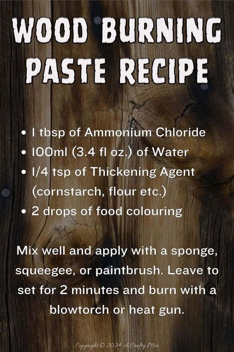 Scorch Paste Recipe, Wood Burning Paste Recipe, Japanese Burned Wood Finish, Wood Burning Gel Recipe, Wood Burning Ideas Gifts Diy Projects, Wood Burning Paste Diy, Wood Burning Tips And Tricks, Wood Burning Projects Ideas, Torch Paste Projects