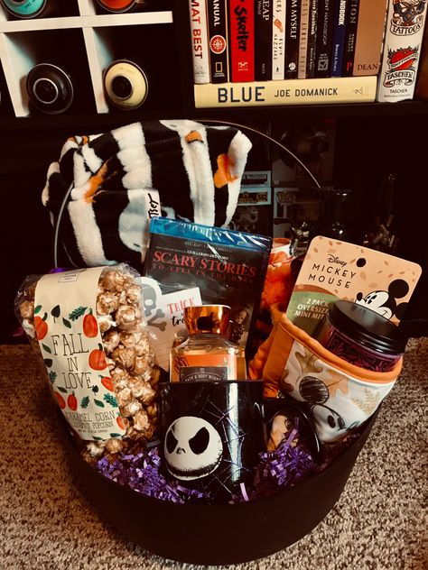 Here’s a simple Halloween/Fall themed “Spooky Basket” I made for a fun season gift. Scary Stories, Spooky Basket Ideas, Spooky Basket, Mat Best, Scary Stories To Tell, Caramel Corn, Halloween Fall, Basket Ideas, Disney Mickey Mouse