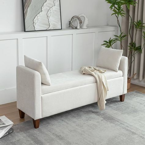 Amazon.com: AIITTCC Storage Bench for Bedroom, 55" End of Bed Bench for King Size Bed, Modern Upholstered Long Ottoman Bench with Arms and 2 Pillows for Living Room/Entryway (Beige) : Home & Kitchen King Size Bed Modern, Long Ottoman Bench, Living Room Bench Seating, 80's Bedroom, Living Room Storage Bench, Window Storage Bench, Long Ottoman, End Of Bed Ottoman, Storage Bench For Bedroom