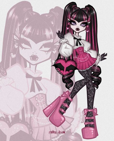 Monster High Redesign Art, Draculaura Fan Art, Monster High Aesthetic Wallpaper, Monster High Base, Draculaura Redesign, Draculaura Halloween, Monster High Draculaura, Arte Monster High, Tim Burton Style