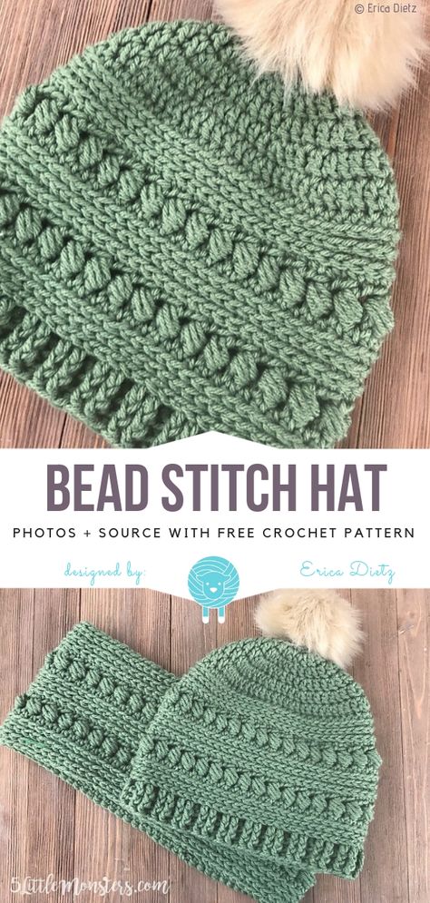 Bead Stitch Hat Free Crochet Pattern | Wool Pattern Beanie Ideas, Bead Stitch, Winter Crochet, Crochet Hat Free, Bonnet Crochet, Crochet Beanie Hat, Crochet Beanie Pattern, Crochet Hats Free Pattern, Crochet Winter