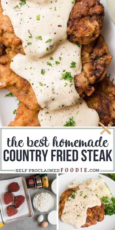 Country Fried Cubed Steak Recipes, Chicken Fried Steaks, Southern Entrees, Tender Cube Steak Recipes, Easy Country Fried Steak, Country Fried Steak And Gravy, Easy Chicken Fried Steak, Southern Chicken Fried Steak, Cubed Steak Recipes