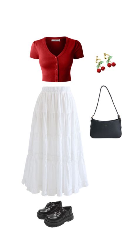 cherry on top | red White Skirt Outfit, Modest Girly Outfits, White Skirt Outfits, School Fit, Cute Modest Outfits, Everyday Fashion Outfits, Casual Day Outfits, Quick Outfits, Easy Trendy Outfits