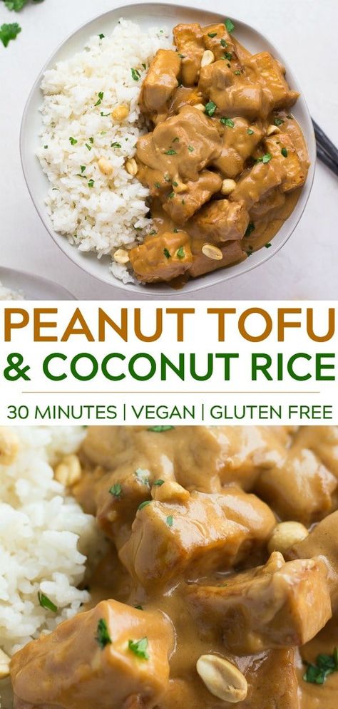 Tofu Recipes, Tofu Peanut, Resep Vegan, Peanut Tofu, Baked Tofu, Coconut Rice, Vegan Cooking, Vegan Dinner Recipes, Vegan Dishes