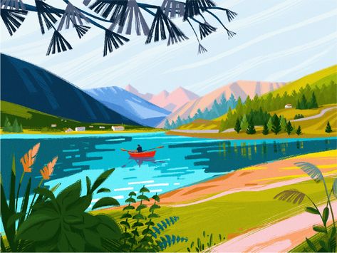 Digital Art: Views and Landscape Illustrations on Behance Drawing Digital, Art Case, Nature Collection, Landscape Drawings, Landscape Illustration, Nature Illustration, Digital Illustrations, Flat Illustration, City View