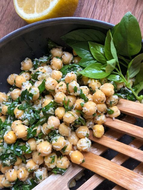 HERBED CHICKPEA SALAD Basil Salad Recipes, Cooked Lentils, Yellow Bell Pepper, Mustard Vinaigrette, Dijon Vinaigrette, Summer Eats, Chickpea Salad Recipes, Herb Salad, Cold Pasta