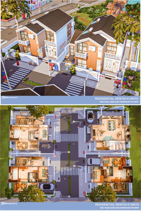 Sims 4 House For 6 People, Sims4 Builds No Cc, Sims Penthouse Ideas, Duplex Sims 4, Sims 4 Two Story House, Sims 4 Townhouse No Cc, Sims 4 Retirement Village, Sims 4 Apartment Complex Layout, Sims 4 Multi Family House