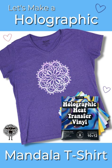 This tutorial shows you how to make a fun mandala t-shirt using Holographic HTV from Hippie Crafter. I walk you through the cut settings for Cricut, Silhouette Cameo and ScanNCut DX machines, how to weed the design and how to apply it to a cotton tee with an EasyPress 2. Thanks to Hippie Crafter for providing me with the holographic HTV in exchange for an honest review. Hint: it’s pretty cool. Hope you check it out and have an amazing day! Tee Shirt Ideas, Holographic Vinyl, Vinyl Cut, Amazing Day, Scan N Cut, Vinyl Projects, Cricut Ideas, Pretty Cool, Heat Transfer Vinyl