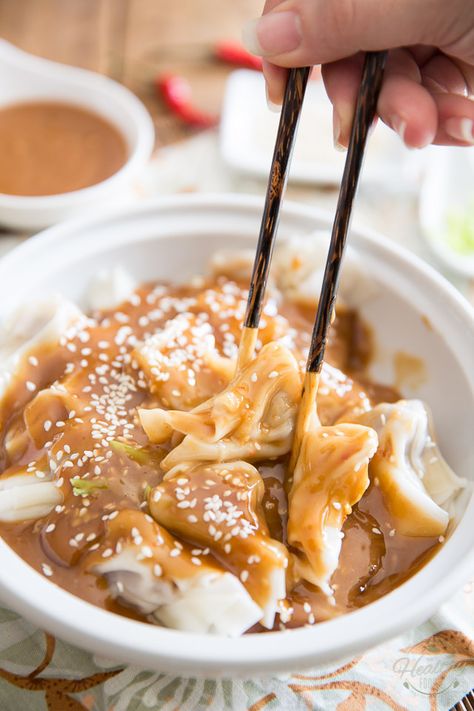 Hunan Dumplings Peanut Butter, Peanut Dumpling Sauce, Peanut Butter Dumplings, Peanut Butter Dumpling Sauce, Sweet Dumpling Sauce, Peanut Sauce For Dumplings, Homemade Wontons Filling, Hunan Dumplings, Szechuan Dumplings