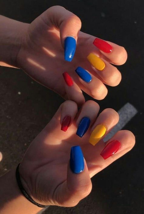 Aesthetic Acrylic Nails, Multicolored Nails, Edgy Nails, Grunge Nails, Simple Acrylic Nails, Fall Acrylic Nails, Acrylic Nails Coffin Short, Summer Acrylic Nails, Short Acrylic Nails Designs