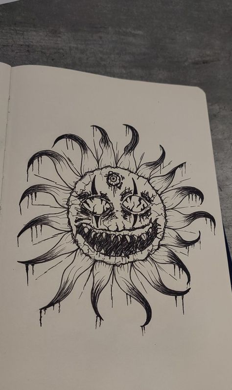 Art Sketches Horror, Creepy Sun Drawing, Sugar Skull Art Drawing, Creepy Sketches, Scary Drawings, Creepy Drawings, Spooky Tattoos, Black And White Art Drawing, Animation Art Sketches