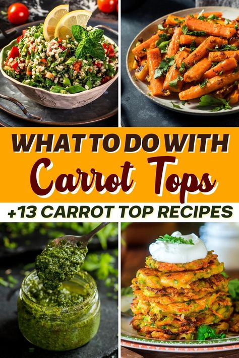 If you grow your own veggies, you've probably wondered what to do with carrot tops. Luckily, I have 13 easy and delicious carrot top recipes right here! Carrot Top Recipes, Recipe Using Carrots, Best Casserole Recipes, Gremolata Recipe, Best Casserole, Canned Carrots, Roasted Rainbow Carrots, Carrot Tops, Healthy High Protein Snacks