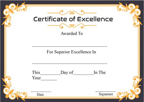 Free Certificate Of Excellence Template (2) - TEMPLATES EXAMPLE | TEMPLATES EXAMPLE Free Printable Certificate Templates, Create Certificate, Blank Certificate Template, Certificate Of Excellence, Free Printable Certificates, Pamphlet Template, Certificate Of Achievement Template, Blank Certificate, Free Certificate Templates