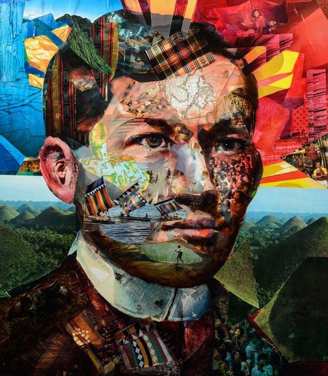 Great Rizal Collage Art by Jeff Huntington Philippine Art Aesthetic, Jeff Huntington Art, Contemporary Arts In The Philippines, Contemporary Arts In Philippines, Philippine Art History, Jose Rizal Poster, Jose Rizal Art, Filipino Culture Art Drawing, Philippines Collage