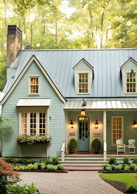 A Quaint Wooded Cottage and Kitchen Ideas: Friday Finds - Town & Country Living Cottage House Exterior, Cottage Exterior, Casa Exterior, Dream Cottage, Cottage House Plans, Dream House Exterior, House Goals, Blue House, Cottage Homes