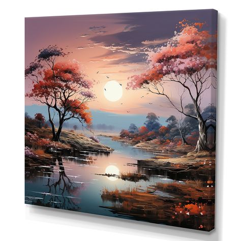 Pictures To Paint On Canvas, Impression Landscape, Beautiful Landscape Paintings, Bridge Painting, Landscape Painting Tutorial, Liquid Art, Beautiful Art Paintings, Canvas Painting Landscape, Moon Painting