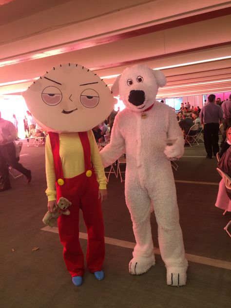 Homemade Family Guy Halloween costumes. Brian & Stewie Griffin. Halloween Matching Pfp 2 People, Stewie Griffin Halloween Costume, Stewie Griffin Costume, Family Guy Costumes Halloween, Goofy Duo Halloween Costumes, Family Guy Halloween Costumes, Stewie And Brian Halloween Costume, Family Guy Cosplay, Guy Duo Halloween Costumes