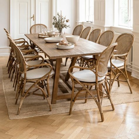 Rossini Arm Chair Bistro Chairs Dining Room, Sunroom Dining Room, Sunroom Dining, French Bistro Chairs, French Dining Tables, Bistro Kitchen, Rattan Dining Table, Dining Room Cozy, Danish Furniture Design