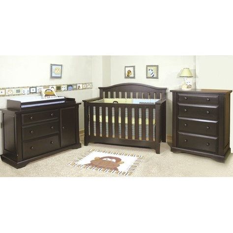 Child Craft Hawthorne Three Piece Convertible Crib Nursery Set in Espresso Pine Brown Nursery Furniture, Dark Brown Crib Nursery, Dark Brown Nursery, Dark Brown Crib, Brown Crib Nursery, Black Nursery Furniture, Baby Nursery Furniture Sets, Brown Crib, Ikea Baby