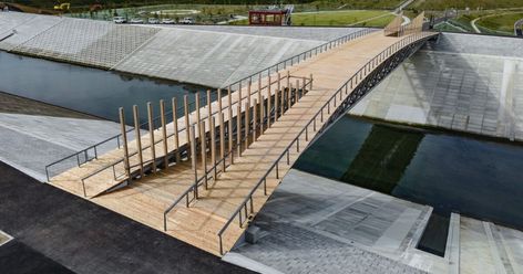 Bridges Architecture, Arched Bridge, Viewing Platform, Bridge Structure, Wooden Columns, Steel Trusses, Pedestrian Walkway, Torii Gate, Kengo Kuma