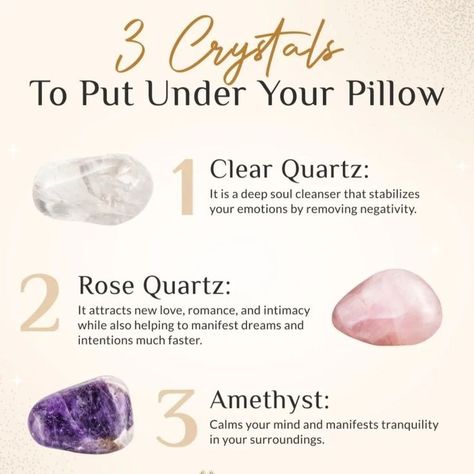 Unlock the Power of Amethyst, Rose Quartz, and Clear Quartz for Emotional and Spiritual Well-Being" Amethyst Under Pillow, How To Use Your Crystals, Crystal For Dreams, How To Recharge Your Crystals, Crystals For Relaxation, Crystals For Under Your Pillow, Crystals Under Your Pillow, Crystals For Better Sleep, Crystals To Put Under Your Pillow