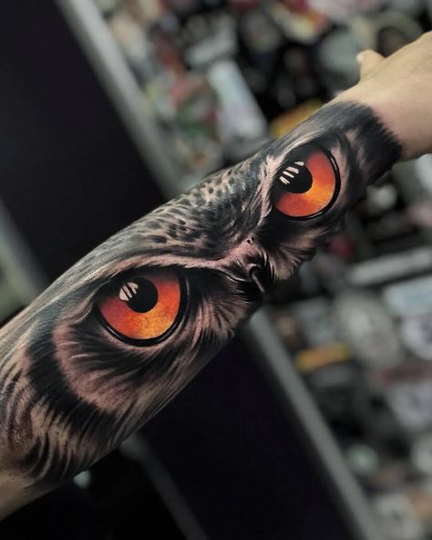 12+ Realistic Owl Eyes Tattoo Designs - PetPress Owl Eyes Tattoo, Owl Forearm Tattoo, Owl Eye Tattoo, Realistic Owl Tattoo, Realistic Eye Tattoo, Owl Tattoo Sleeve, Tiger Eyes Tattoo, Owl Tattoo Drawings, Animal Sleeve Tattoo