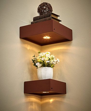 Sets of 2 Lighted Corner Shelves | The Lakeside Collection Decorate Empty Wall, Corner Wall Decor, Corner Shelf Design, Black Wall Shelves, Wall Shelves Living Room, Corner Wall Shelves, Bathroom Wall Shelves, Wall Shelf Decor, Wall Shelves Design