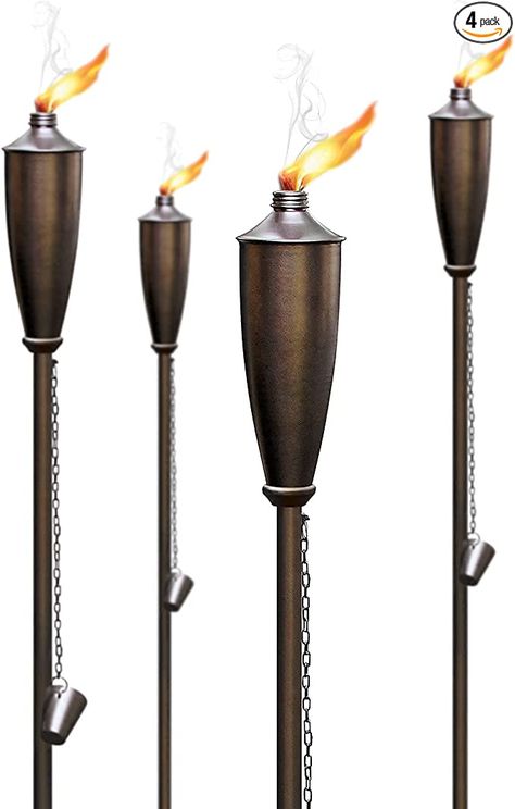 Garden Torch - Deco Home Garden Torch Set of 4 | 60inch Citronella Garden Outdoor/Patio Natural Flickering Flame Outdoor Lighting Torch for Party Patio Pathway | Brown - - Amazon.com Citronella Torches, Patio Pathway, Garden Torch, Outdoor Torches, Backyard Patio Deck, Deck Table, Citronella Oil, Pond Landscaping, Deco Home