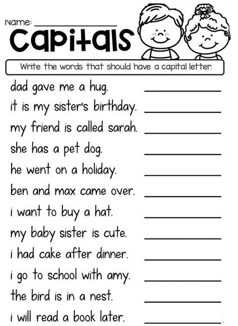 Capitalization Worksheets, Capital Letters Worksheet, 2nd Grade Grammar, Punctuation Worksheets, Ela Worksheets, 2nd Grade Writing, 1st Grade Writing, First Grade Worksheets, First Grade Writing