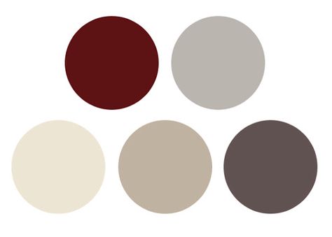 Burgundy and cream Bridal Party Color Schemes, Burgundy Colour Palette, Taupe Bedroom, Apartment Color Schemes, Gray Color Palette, Kitchen Colour Schemes, Bathroom Paint Colors, Grey Color Scheme, Trendy Living Rooms