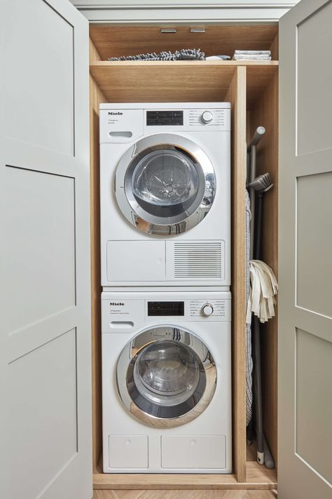 Utility Rooms | Tom Howley Tom Howley Kitchens, Laundry Cupboard, Tom Howley, Utility Room Storage, Small Utility Room, Utility Room Designs, Stacked Laundry Room, Ikea Hallway, Utility Cupboard