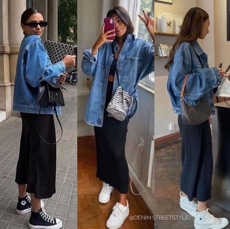 Shacket Outfit, Long Denim Jacket, Jacket Outfit Women, Mode Hijabi, Denim Jacket Outfit, Denim Skirt Outfits, Mode Casual, Mode Inspo, Denim Jackets