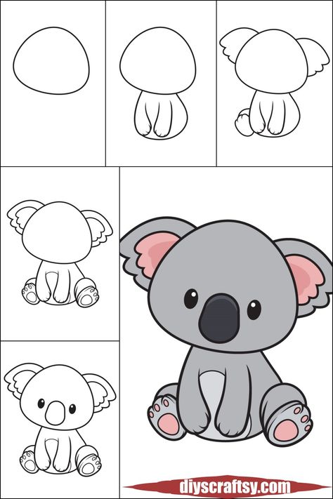 Kola Drawings Easy, How To Draw A Koala Step By Step, Koala Cartoon Drawing, Koala Rock Painting, Koala Painting Easy, How To Draw A Koala, Koala Drawing Simple, Koala Drawing Sketches, Koala Drawing Easy