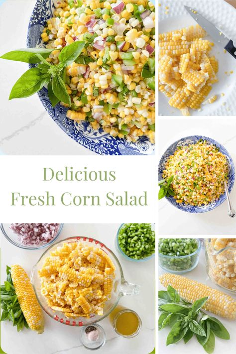 Fresh Corn Salad is a delicious side dish that is a crowd-pleaser. It's easy to make with simple ingredients that are farm-to-table fresh. A splash of apple cider vinegar vignette brightens up all the flavors. It's the perfect complement to any summer meal or gathering. Pasta Toppings, Fresh Corn Salad, Summer Corn, Strawberry Salad, Corn Salads, Fresh Corn, Yummy Sides, Simple Ingredient, Corn