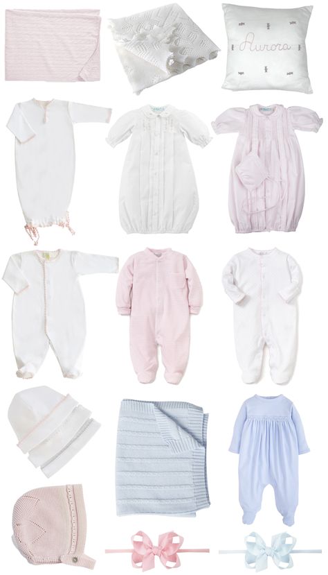 White Nursing-friendly Sleepwear, Newborn Knotted Gown, Top Baby Registry Items 2022, Cashmere Baby Blanket, Baby Layette Set, Newborn Layette, Baby Shawl, Cashmere Hat, Baby Layette