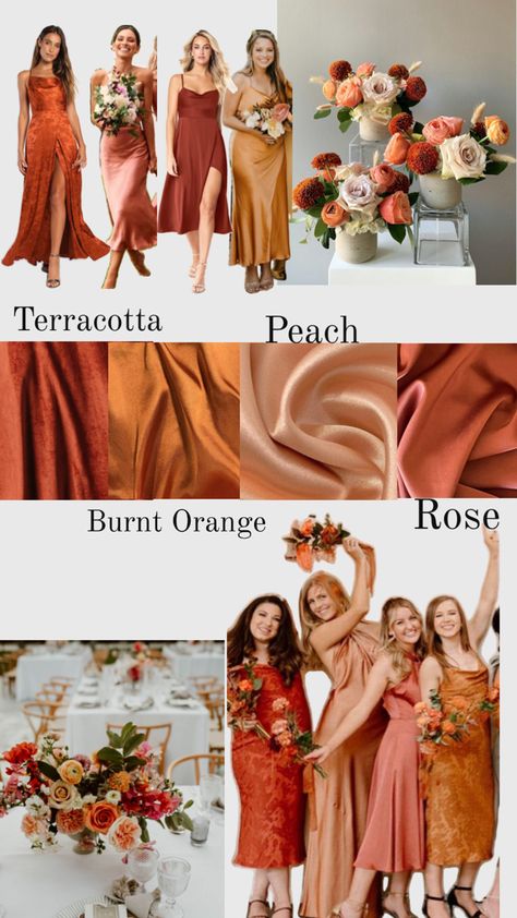 Bridal Maid Dress, Copper Bridesmaid Dresses, Wedding Theme Color Schemes, Bridal Party Groomsmen, Hacienda Wedding, Pallet Wedding, Simple Wedding Gowns, Floral Bridesmaid Dresses, Bridesmaid Colors